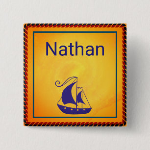 Personalized Sailing Ship with Rope Frame 2 Inch Square Button