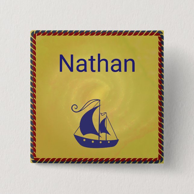 Personalized Sailing Ship with Rope Frame 2 Inch Square Button (Front)
