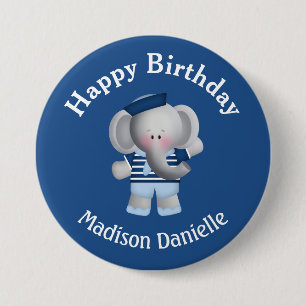 Personalized Sailor Elephant Birthday Button