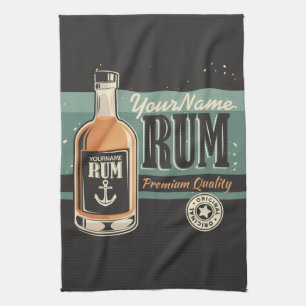 Personalized Sailor Rum Liquor Bottle Retro Sign Kitchen Towel
