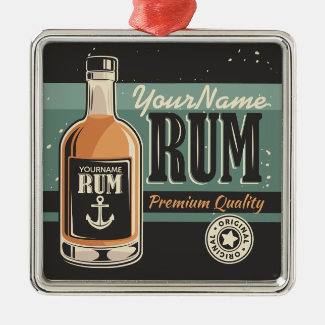 Personalized Sailor Rum Liquor Bottle Retro Sign  Metal Ornament (Front)
