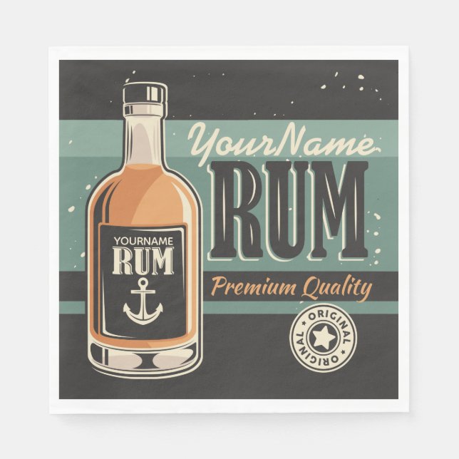 Personalized Sailor Rum Liquor Bottle Retro Sign  Napkin (Front)