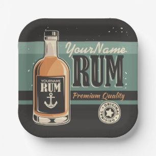 Personalized Sailor Rum Liquor Bottle Retro Sign Paper Plate