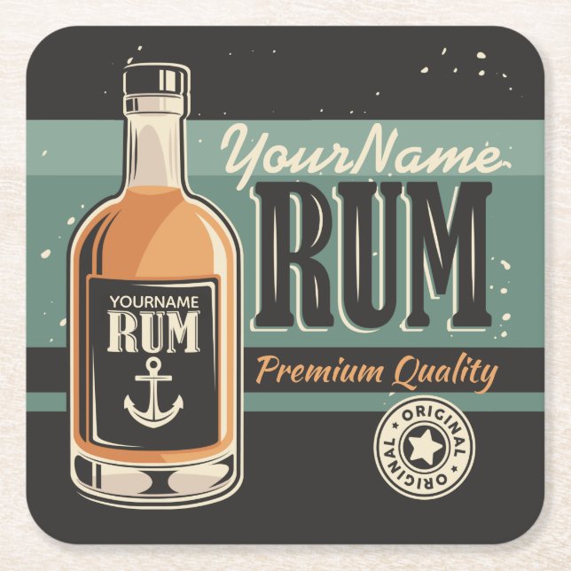 Personalized Sailor Rum Liquor Bottle Retro Sign  Square Paper Coaster (Front)