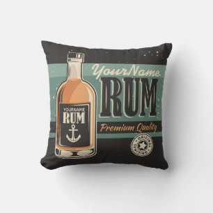 Personalized Sailor Rum Liquor Bottle Retro Sign Throw Pillow