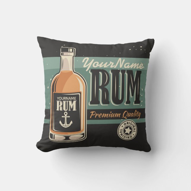 Personalized Sailor Rum Liquor Bottle Retro Sign Throw Pillow (Front)