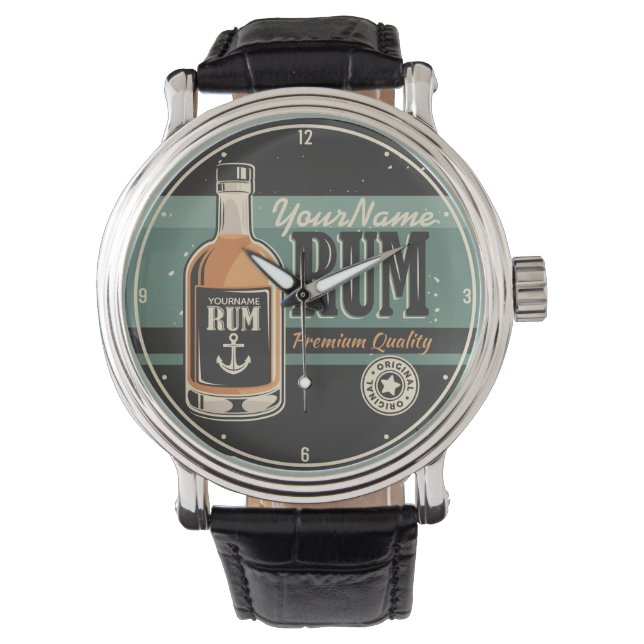 Personalized Sailor Rum Liquor Bottle Retro Sign  Watch (Front)