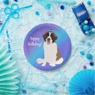 Personalized Saint Bernard Birthday Paper Plate