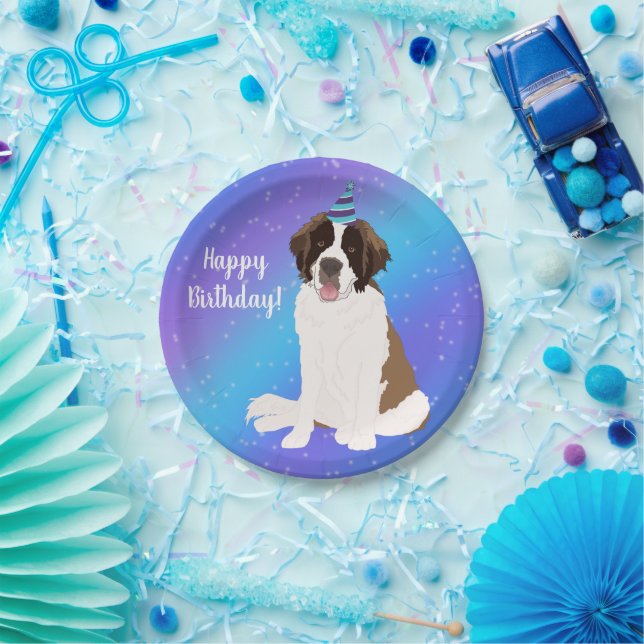 Personalized Saint Bernard Birthday  Paper Plate (Party)