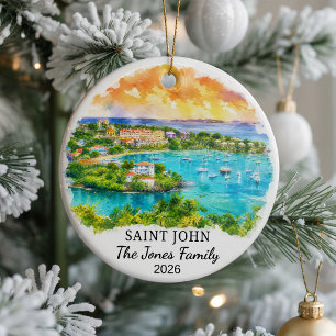 Personalized Saint John Ornament, Custom Caribbean Ceramic Ornament