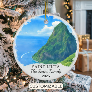 Personalized Saint Lucia Ornament, Caribbean Ceramic Ornament