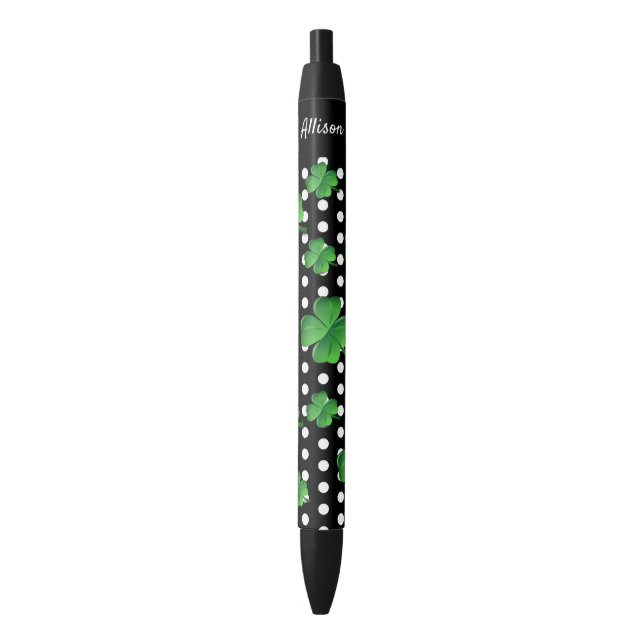 Personalized Saint Patricks Day Green Shamrock Black Ink Pen (Front Vertical)