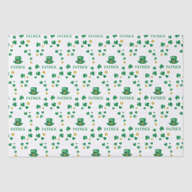 Personalized Saint Patricks Leprechaun Clover Tissue Paper (Front)