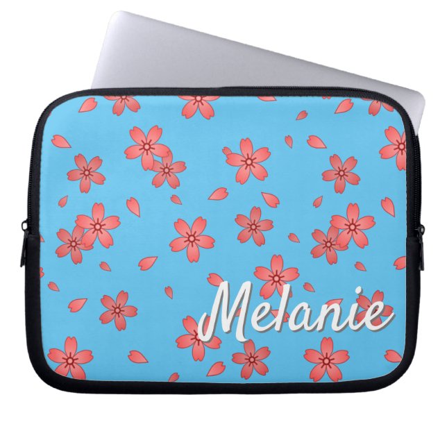 Personalized Sakura Cherry Blossom Blizzard Laptop Sleeve (Front)