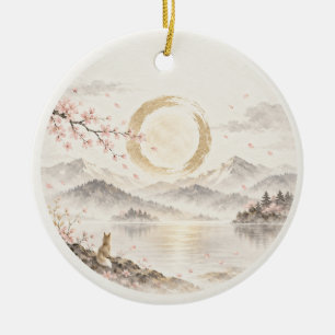 Personalized Sakura Moon Japanese-Inspired Ornamen Ceramic Ornament