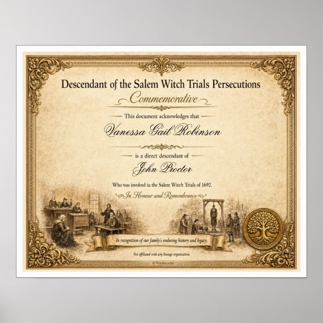 Personalized Salem Witch Trials Descendant Poster (Front)