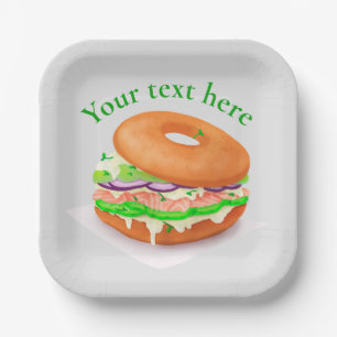 Personalized Salmon Bagel  Paper Plate