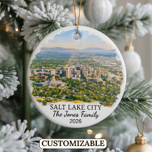 Personalized Salt Lake City Ornament, Custom Utah Ceramic Ornament