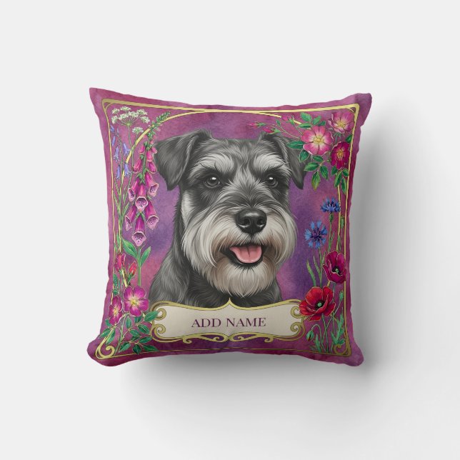 Personalized Salt & Pepper Schnauzer Pink Cushion (Front)