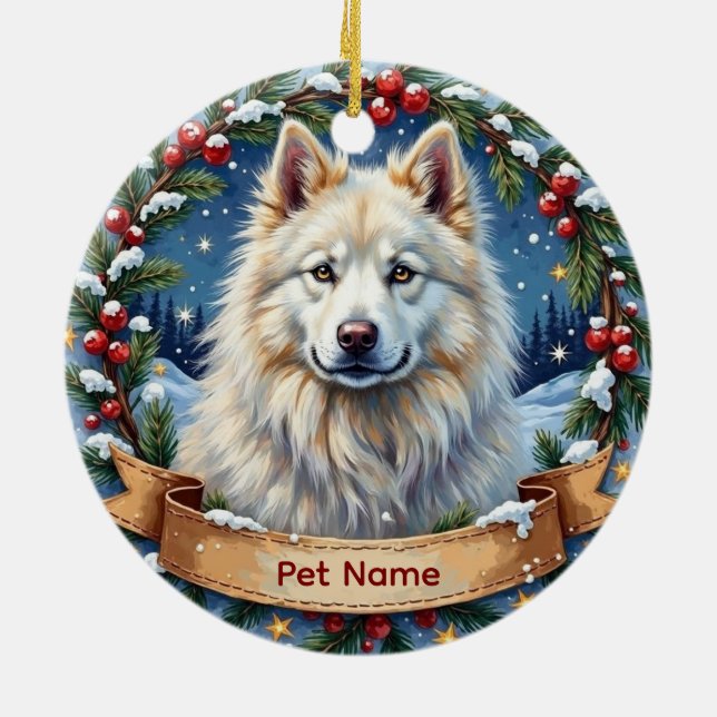 Personalized Samoyed Christmas Ceramic Ornament (Back)