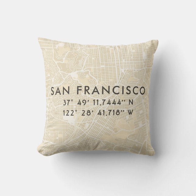 Personalized San Francisco Map | Beige Throw Pillow (Front)
