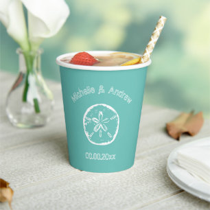 Personalized sand dollar beach wedding party paper cups