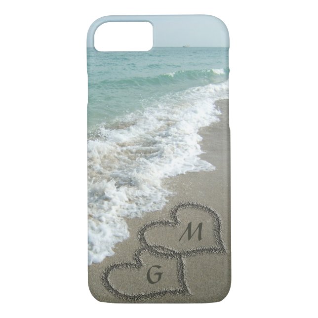 Personalized Sand Hearts on the Beach Case-Mate iPhone Case (Back)