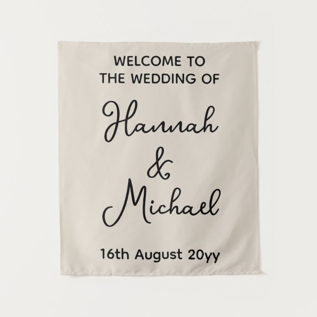 Personalized Sand Tan Welcome to Wedding Fabric Tapestry (Front)