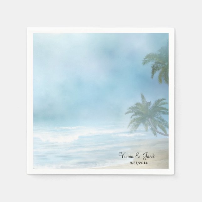 Personalized Sandy Beach Wedding Napkins (Front)