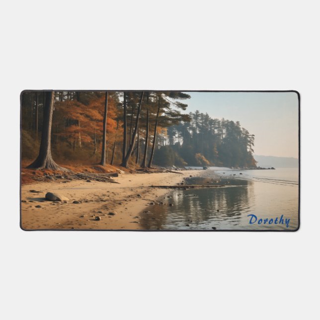 Personalized Sandy Beach with Trees Desk Mat (Front)