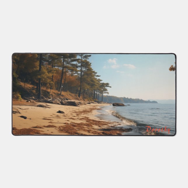 Personalized Sandy Beach with Trees Desk Mat (Front)