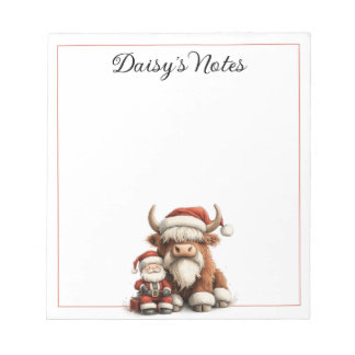 Personalized Santa and Highland Cow Notepad