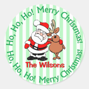 Personalized Santa and Reindeer Christmas Classic Round Sticker