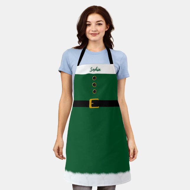 Personalized Santa Apron-Christmas-Emerald Green- Apron (Worn)