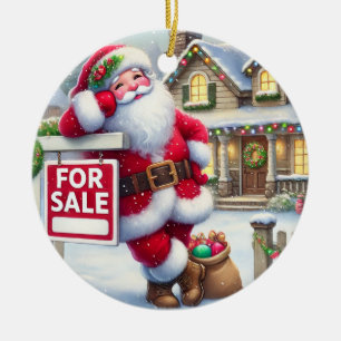 Personalized Santa as a Real Estate Agent Ceramic Ornament