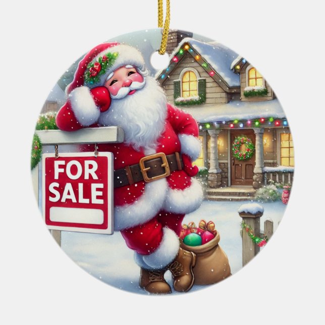 Personalized Santa as a Real Estate Agent Ceramic Ornament (Front)