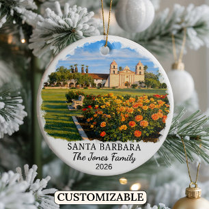 Personalized Santa Barbara Ornament, California Ceramic Ornament