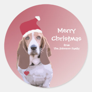Personalized Santa Basset Hound Stickers