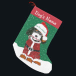 Personalized Santa  Bernedoodle  Small Christmas Stocking<br><div class="desc">Cute Personalized Cartoon Bernedoodle Santa Puppy holding candy cane in its mouth. Add your dog's name. Snowy background. Cute bernadoodle christmas stocking!</div>