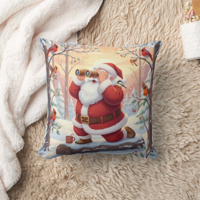 Personalized Santa Birdwatcher Christmas Throw Pillow (Blanket)