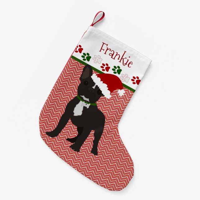 Personalized Santa Black French Bulldog Small Christmas Stocking (Front (Hanging))