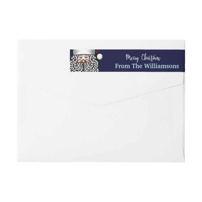 Personalized Santa Blue Merry Christmas Address Wrap Around Label (Back)