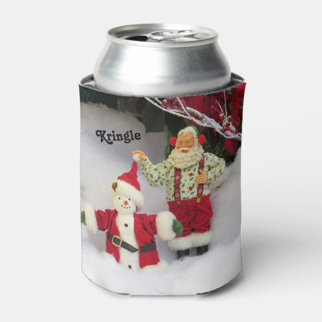 Personalized Santa Builds A Snowman Can Cooler (Can Front)
