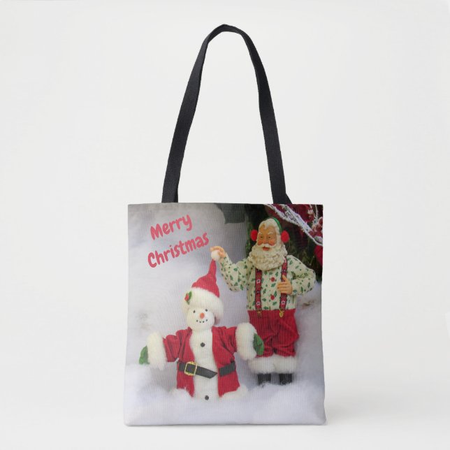 Personalized Santa Builds a Snowman Tote Bag (Front)