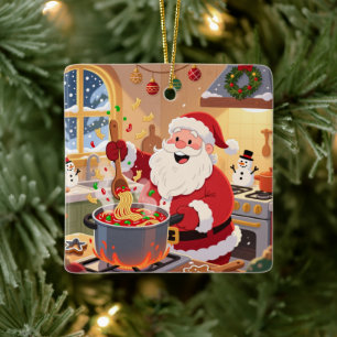 Personalized Santa Chef Pasta Night Ceramic Ornament