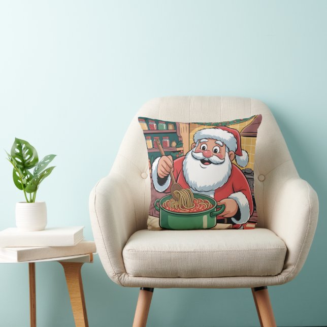 Personalized Santa Chef Pasta Night Throw Pillow (Chair)