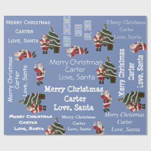 Personalized Santa Christmas Blue Wrapping Paper