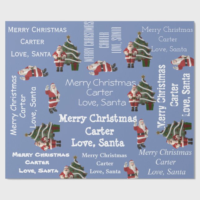Personalized Santa Christmas Blue Wrapping Paper (Flat)