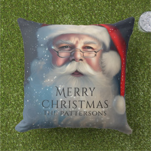 Personalized Santa Christmas Family Name Outdoor Pillow