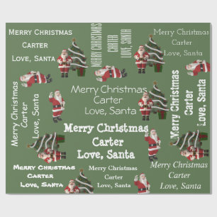 Personalized Santa Christmas Green Wrapping Paper